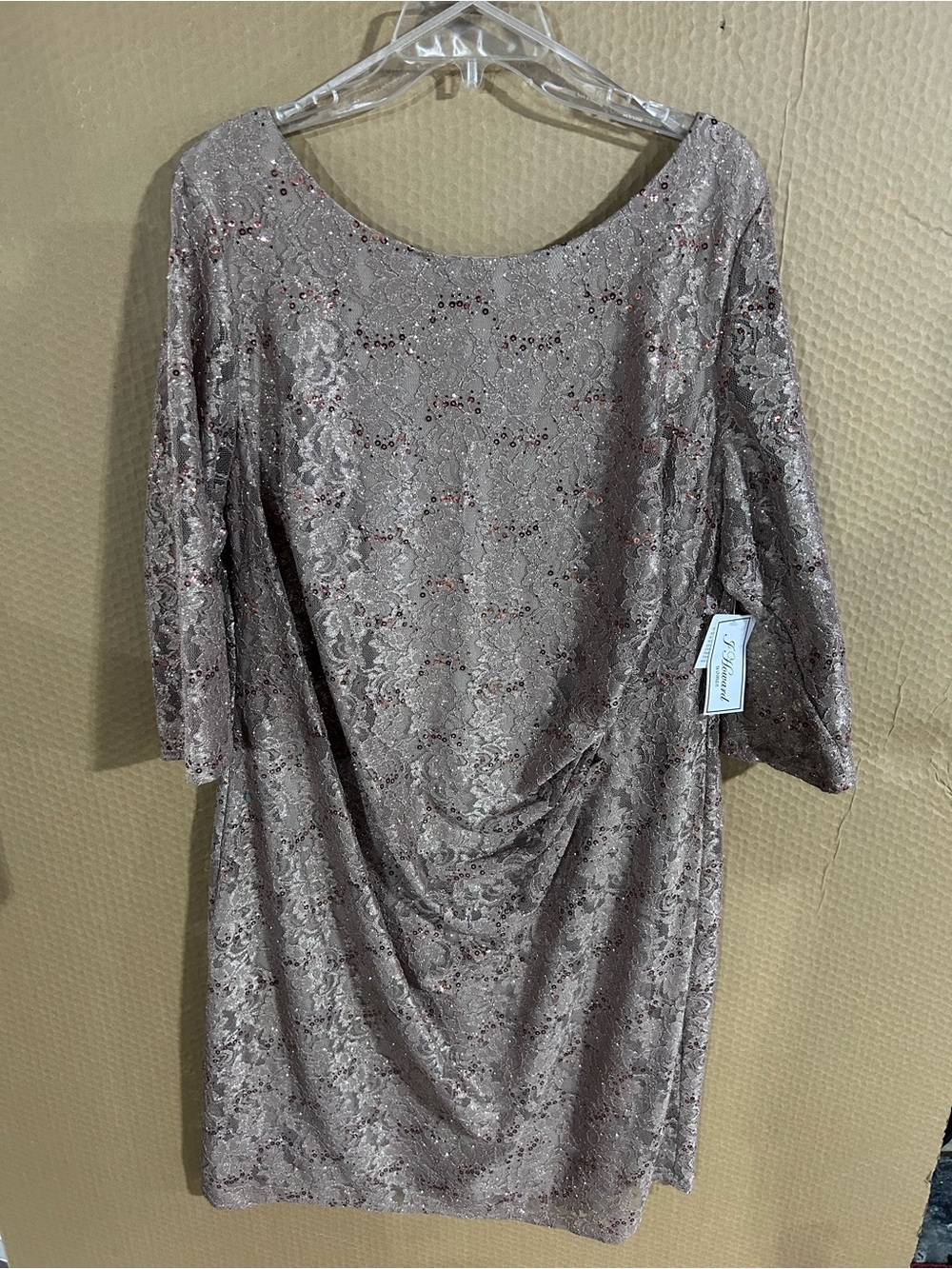 NWT J Howard Taupe Lace Drape Long-Sleeve Dress